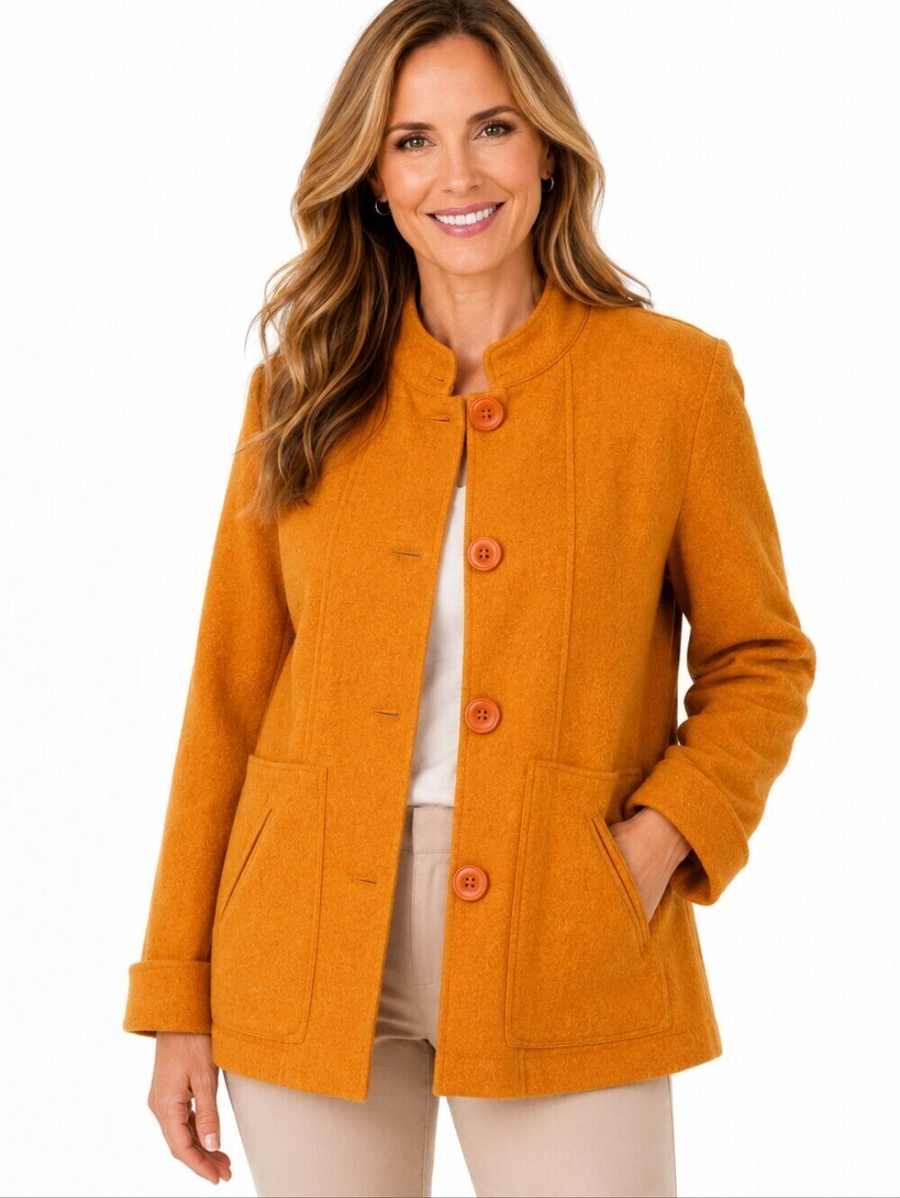 Coldwater Creek Mustard Wool Blend Jacket Medium Button Quiet Luxury Coat